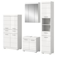 BADMÖBEL-SET weiß Hochglanz 4-teilig 200 cm, Komplettset mit viel Stauraum - Weiß Hochglanz, Glas/Holzwerkstoff (200/191/34cm) - Inn.Furn