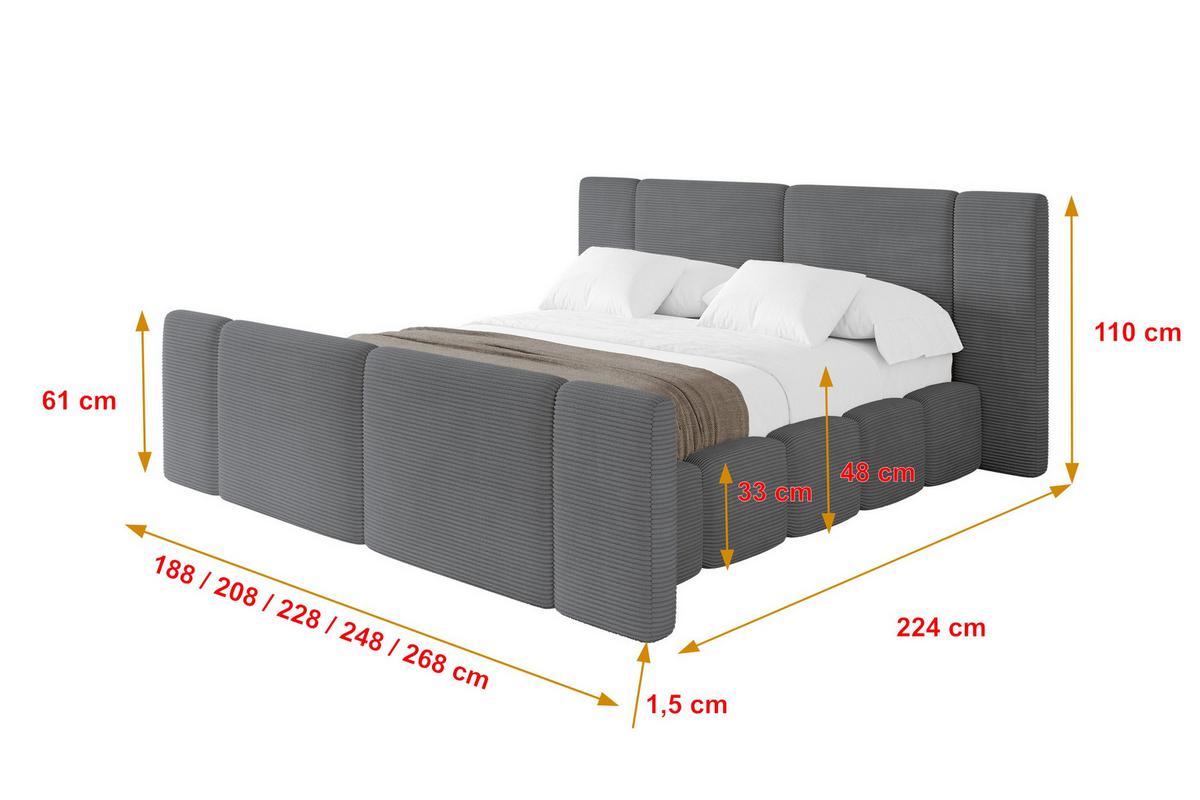 POLSTERBETT mit Bettkasten, Fußteil und Lattenrost, Bett mit Matratze H3/H4 - NILO-Z 120x200 Dunkelgrau - Graphitfarben, Holzwerkstoff/Textil (120/200cm) - ALTDECOR