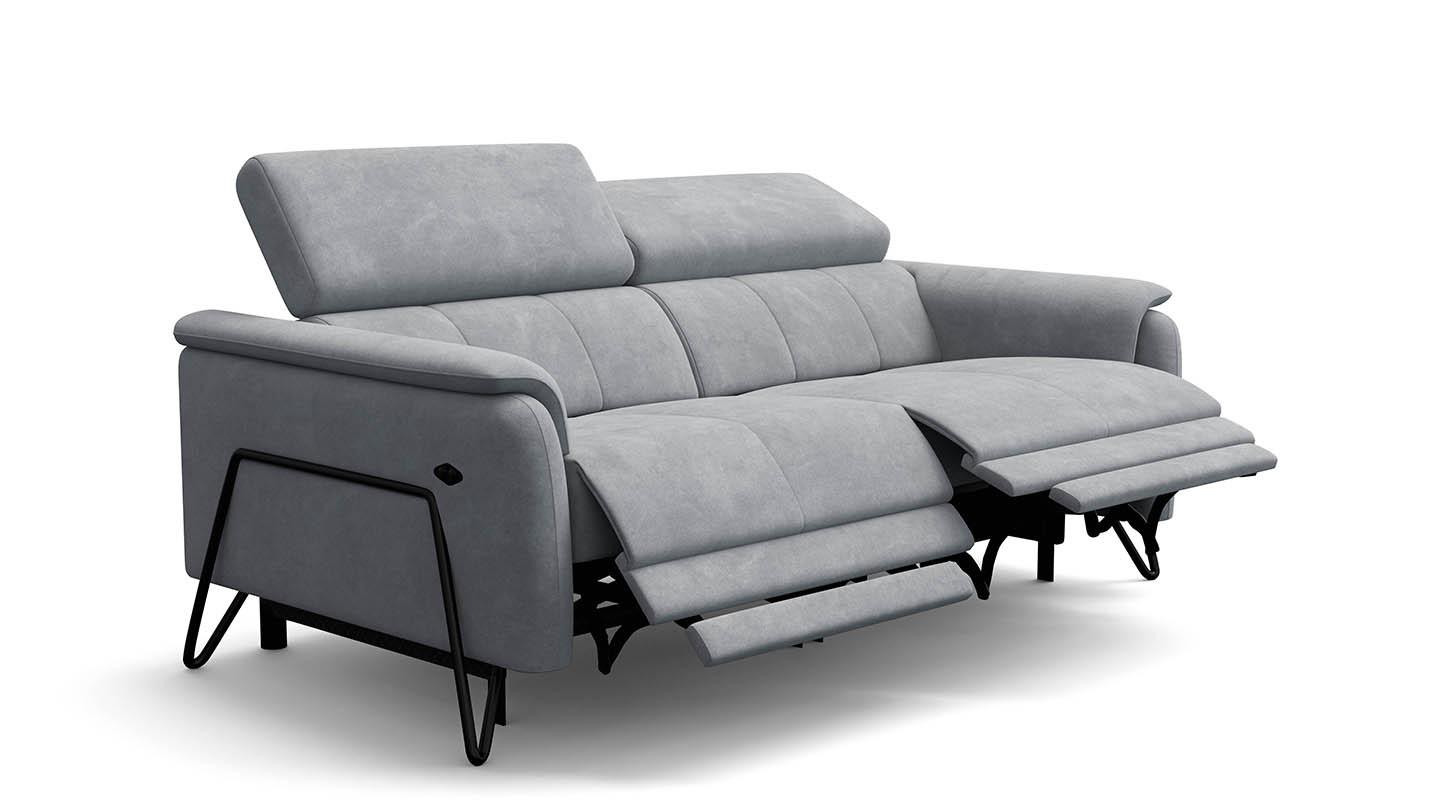 RELAXSOFA RODEN 3-Sitzer mit 2 Relax, hellgrau, Veloursstoff - Hellgrau, Holz/Textil (194/82/103cm) - Wozimo