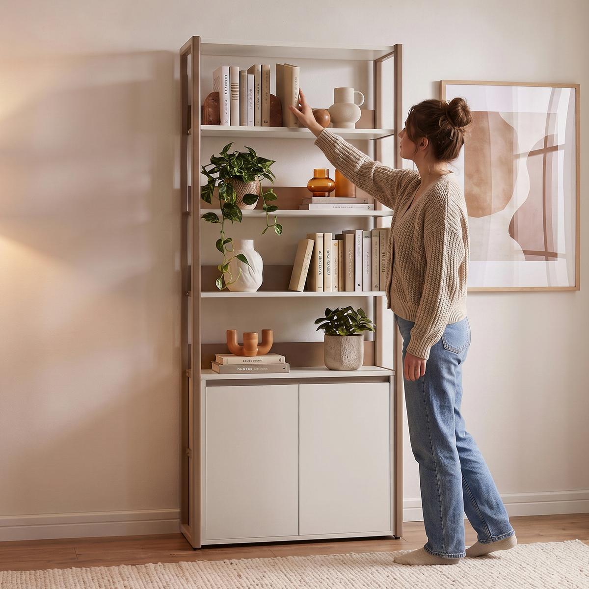 BÜCHERREGAL Boreo aus Metall mit 2 Türen, 80 cm, Kaschmir+Hellbraun - Kaschmir/Hellbraun, Metall (80/192/30cm) - Beautysofa
