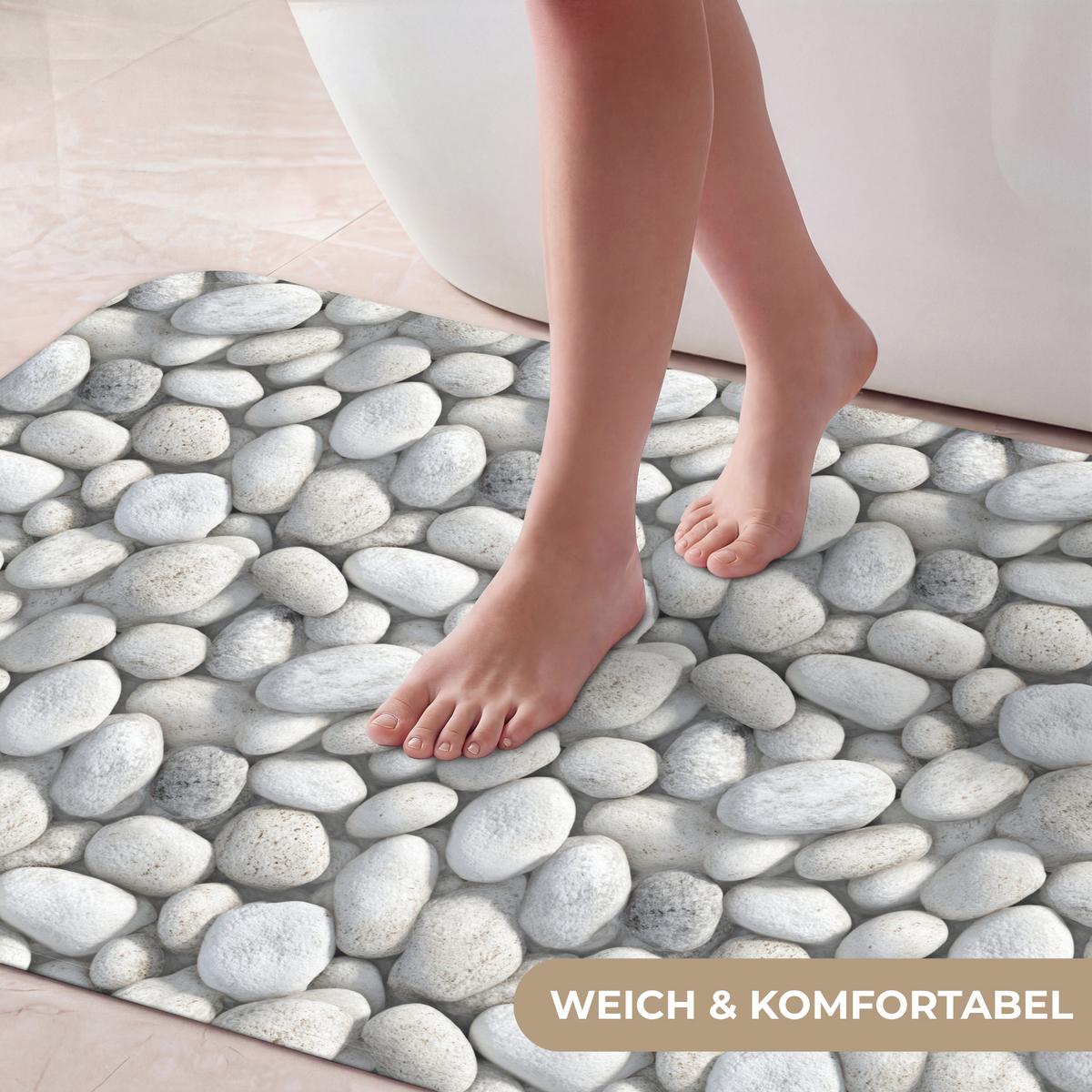 BADEMATTE Steine - Grau - Oval 120x60 cm - Hellgrau, Textil (120/60cm) - OnlyWow
