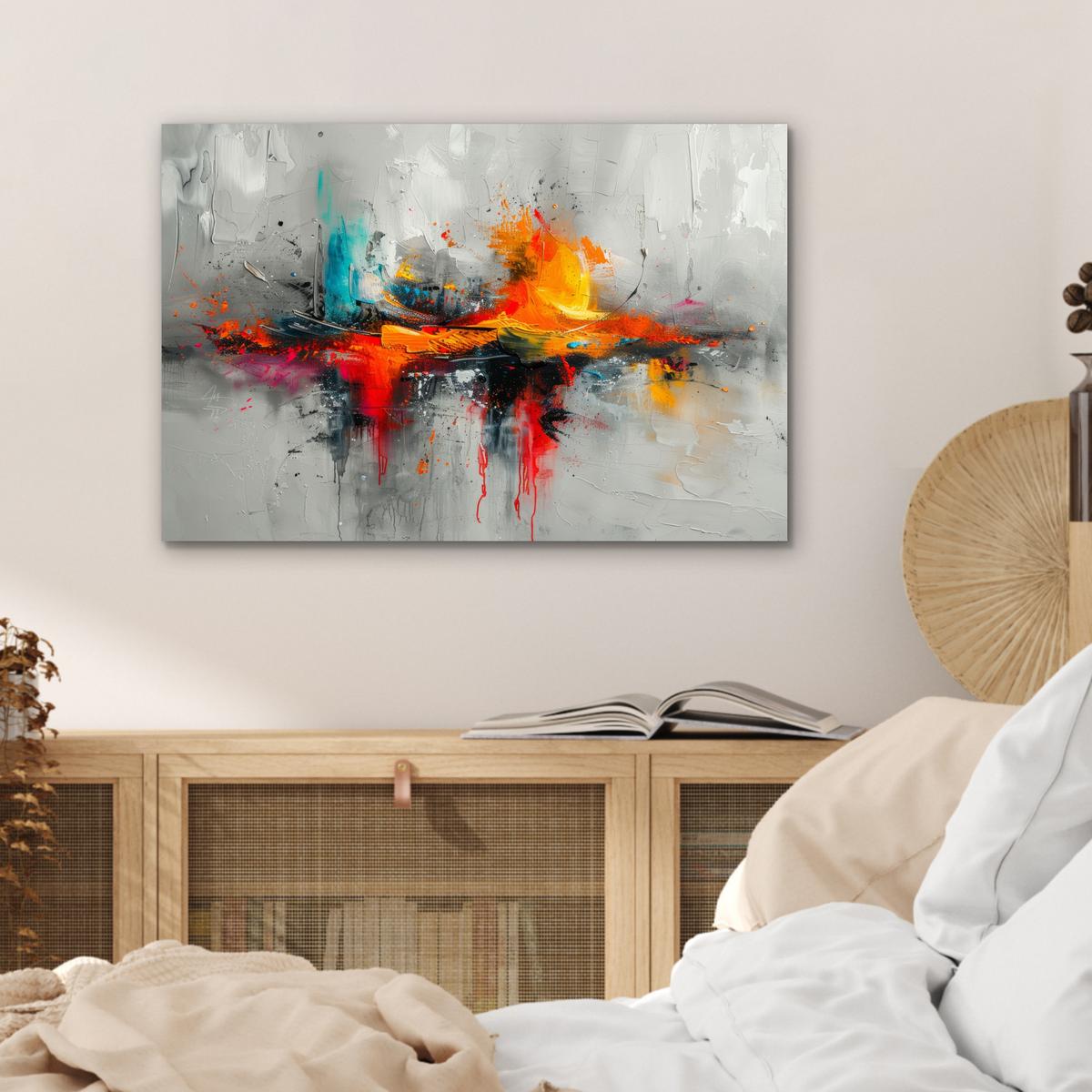 METALLBILD Moderne Kunst - Orange - Grau - Abstrakt Wandbild 60x40 cm - Hellgrau, Metall (60/40cm) - MuchoWow
