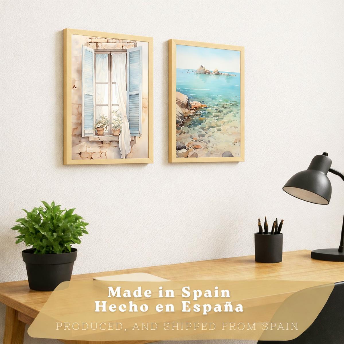 POSTER 3er Bilder-Set Wandbilder Meer Relax modern ohne Rahmen – Wohnzimmer Deko, Schlafzimmer, Küche, Badezimmer Leichter Holzrahmen A3 - Beige, Papier (29.7/1/42cm) - Nacnic