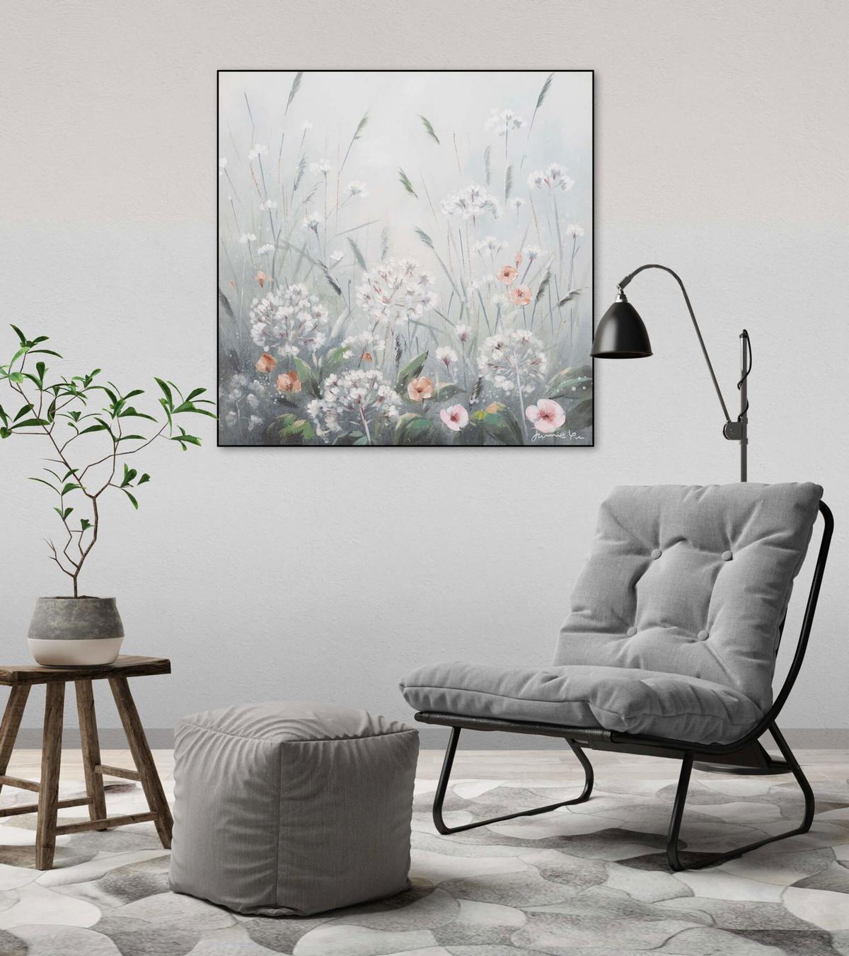 ACRYLBILD HANDGEMALT 80/80 cm - Grau/Grün, Holz/Textil (80/80cm) - KUNSTLOFT