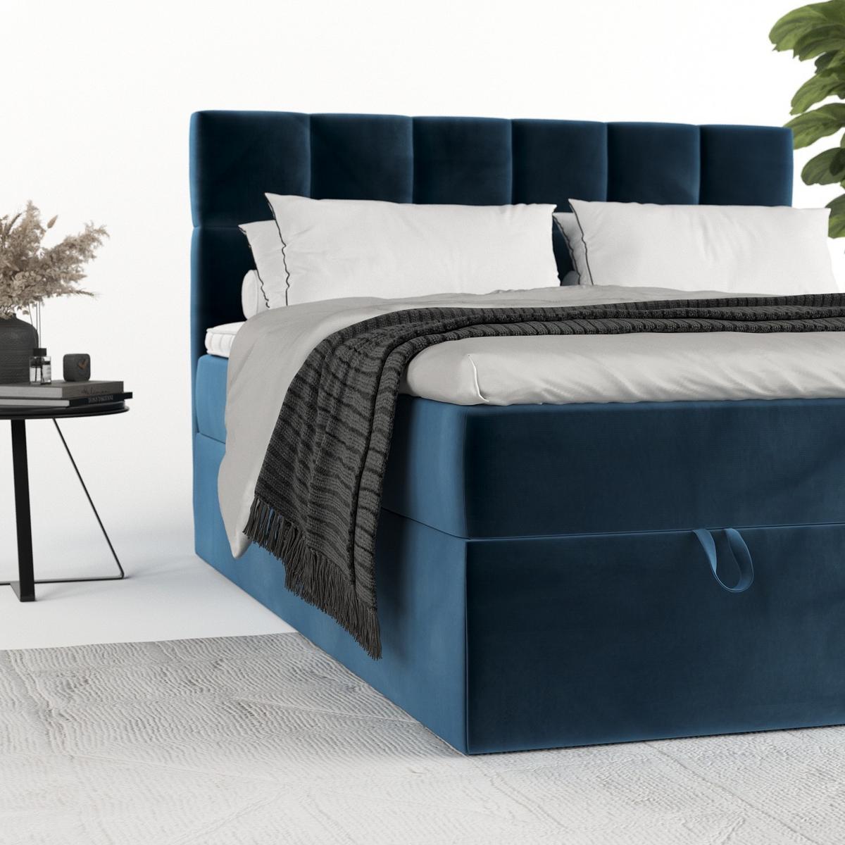 BOXBETT Savio 200/200 cm Dunkelblau im Kronos Stoff - Schwarz/Dunkelblau, Holz/Holzwerkstoff (200/200cm) - AltaBeds