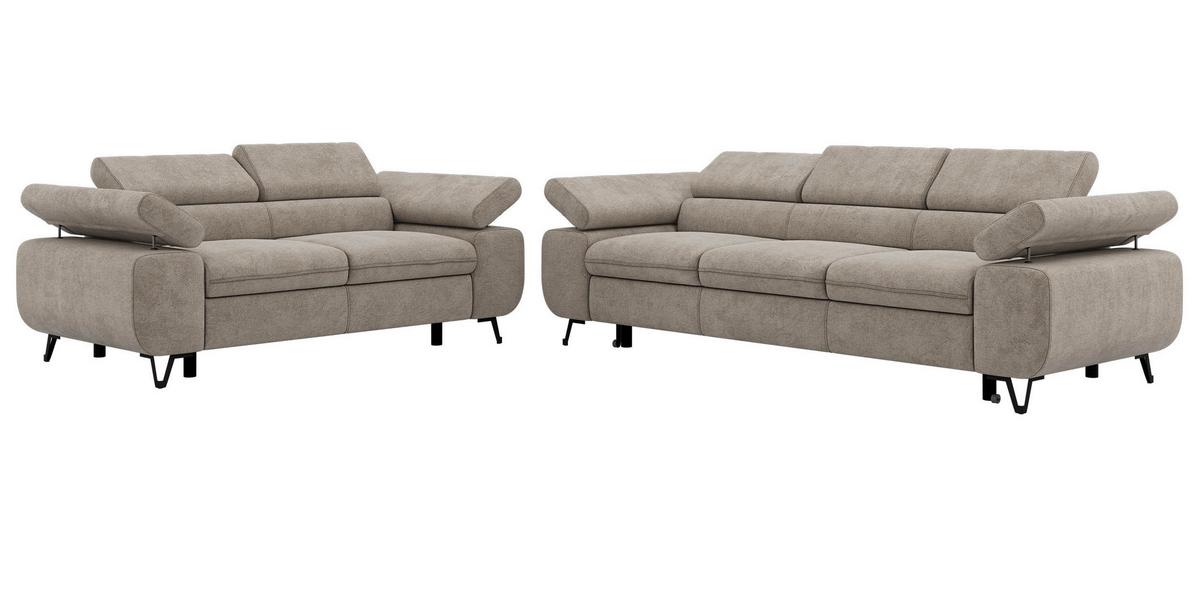 SITZGARNITUR PETERS 2+3 - Greige Stukture - Greige/Schwarz, Textil/Metall (262/76/99cm) - MKS