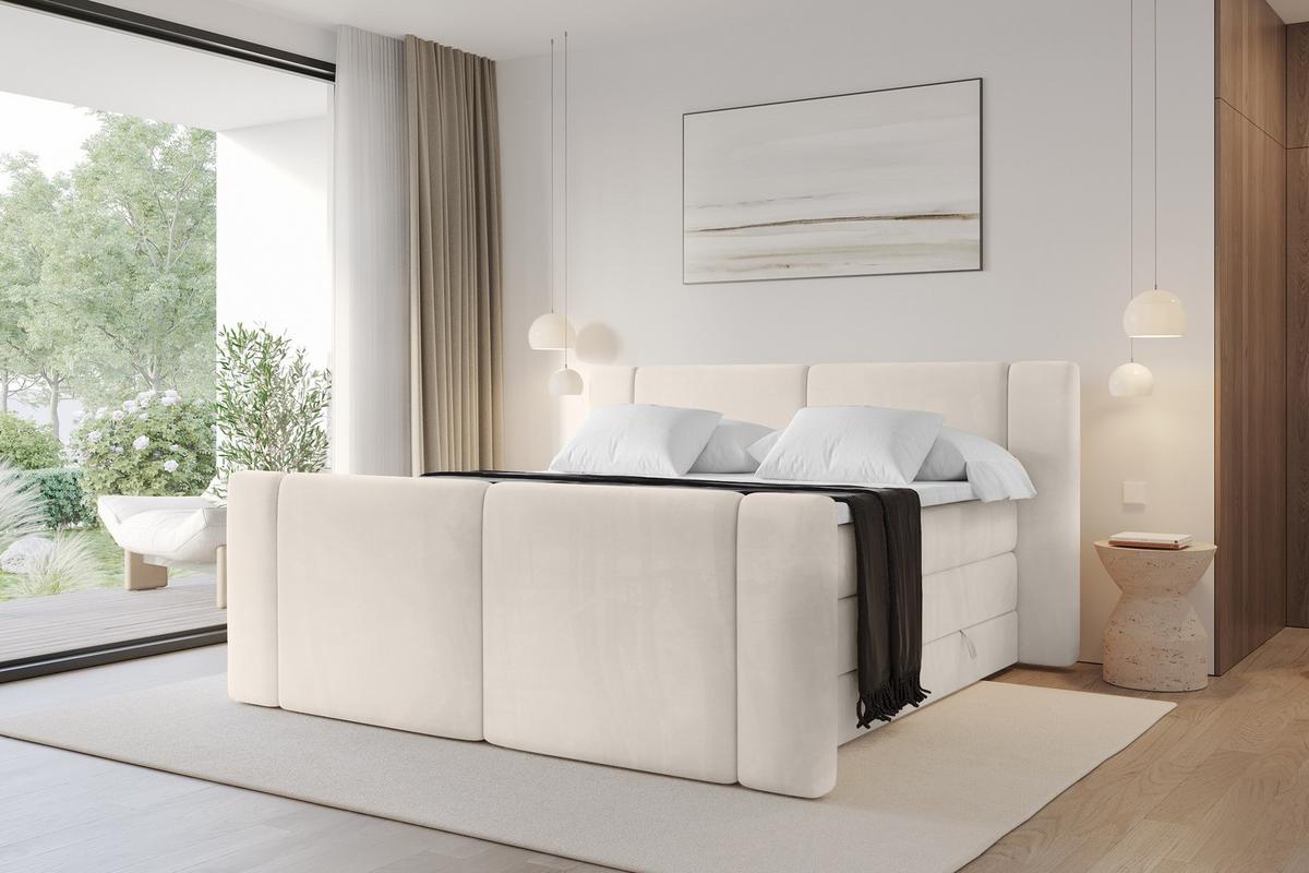 BOXSPRINGBETT mit Matratze H3/H4 - EVON KING Zanozek - 180x200 cm Beige - Beige, Holzwerkstoff (180/200cm) - ALTDECOR