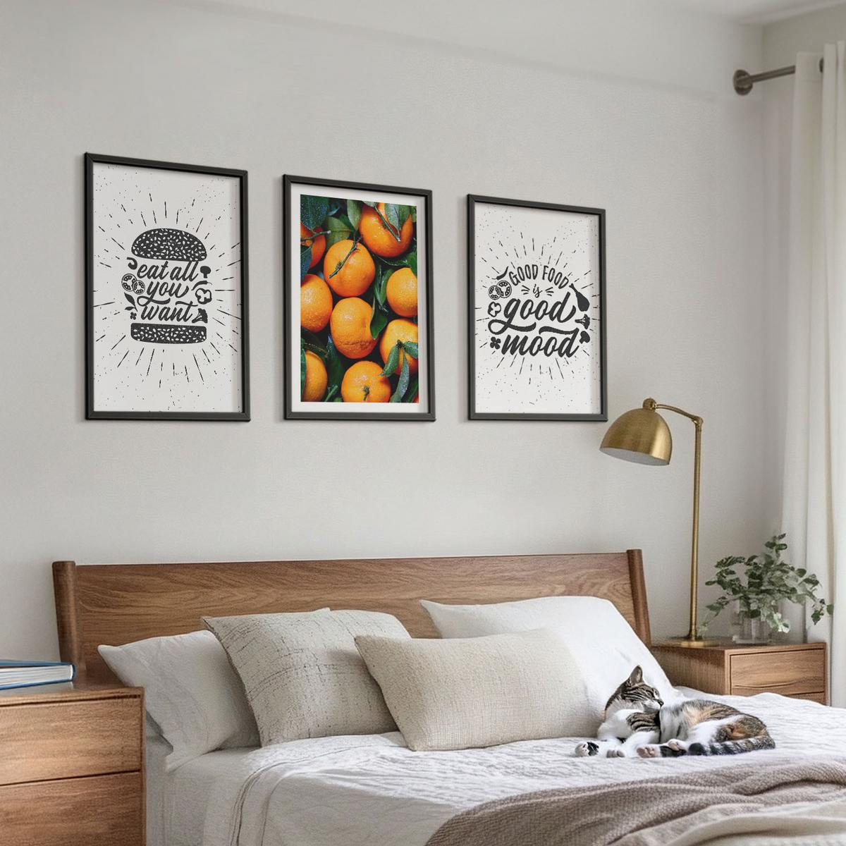 BILDER SET 3er Set - 40x60 cm Schwarzer Rahmen - Juicy Oranges Kitchen - Schwarz, Kunststoff (40/60cm) - TULUP