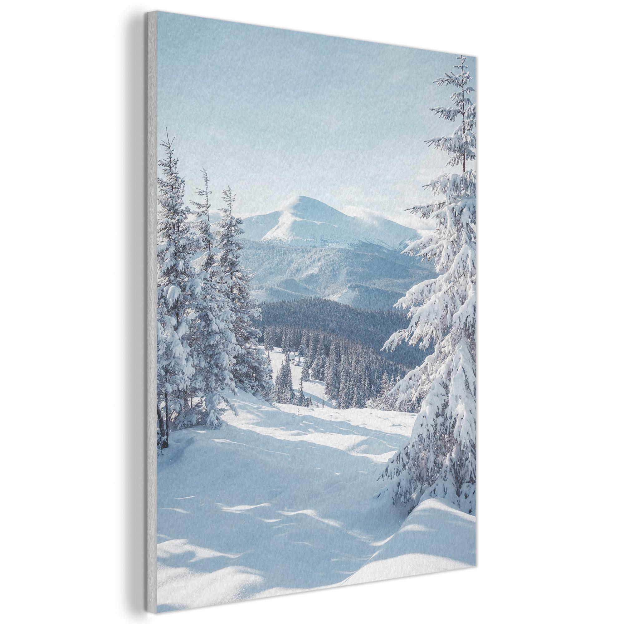 AKUSTIKBILD Winterlandschaft - Natur - Berge - Bäume - Schnee Wandbilder 60x80 cm - Hellblau, Kunststoff (60/80/0.9cm) - MuchoWow