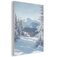 AKUSTIKBILD Winterlandschaft - Natur - Berge - Bäume - Schnee Kunstdruck Schlafzimmer 50x70 cm - Hellblau, Kunststoff (50/70/0.9cm) - MuchoWow
