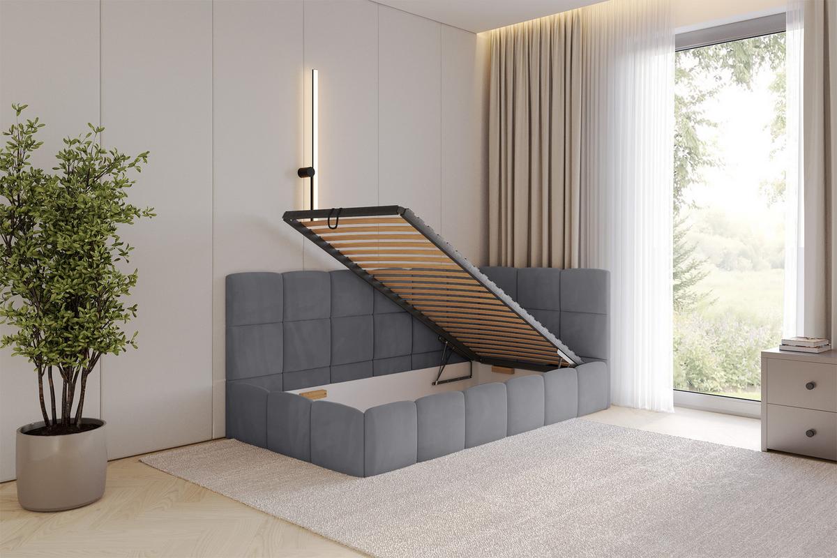 EINZELBETT Jugendbett mit Bettkasten Links, ohne Matratze - LIVY 100x200 Dunkelgrau - Dunkelgrau, Holzwerkstoff/Textil (100/200cm) - ALTDECOR