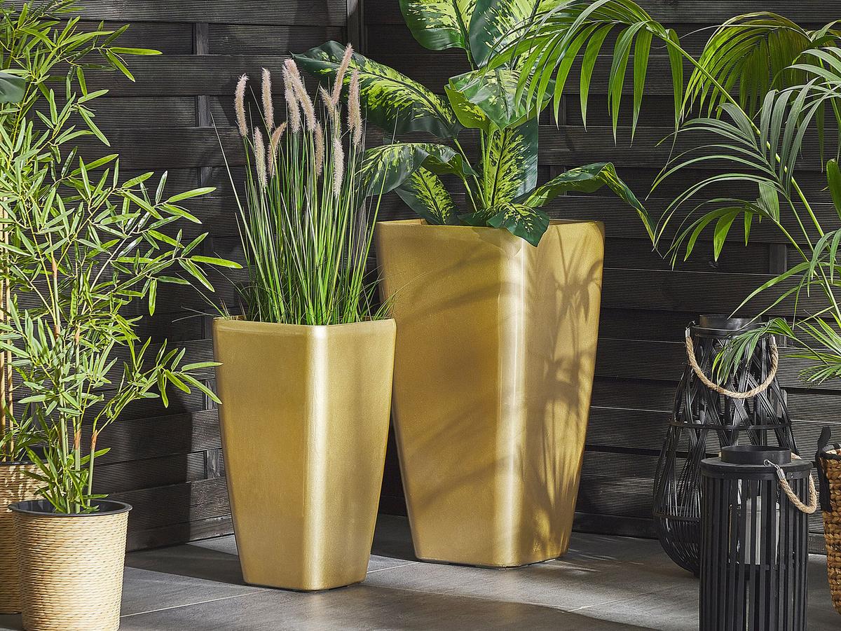BLUMENTOPF gold rechteckig 40/40/76 cm Modi - Goldfarben, Stein (76cm) - Beliani