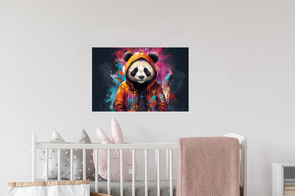 WANDTATTOO Panda - Jacke - Graffiti - Orange Deko Wohnzimmer 60x40 cm - Orange, Kunststoff (60/40/0.1cm) - MuchoWow