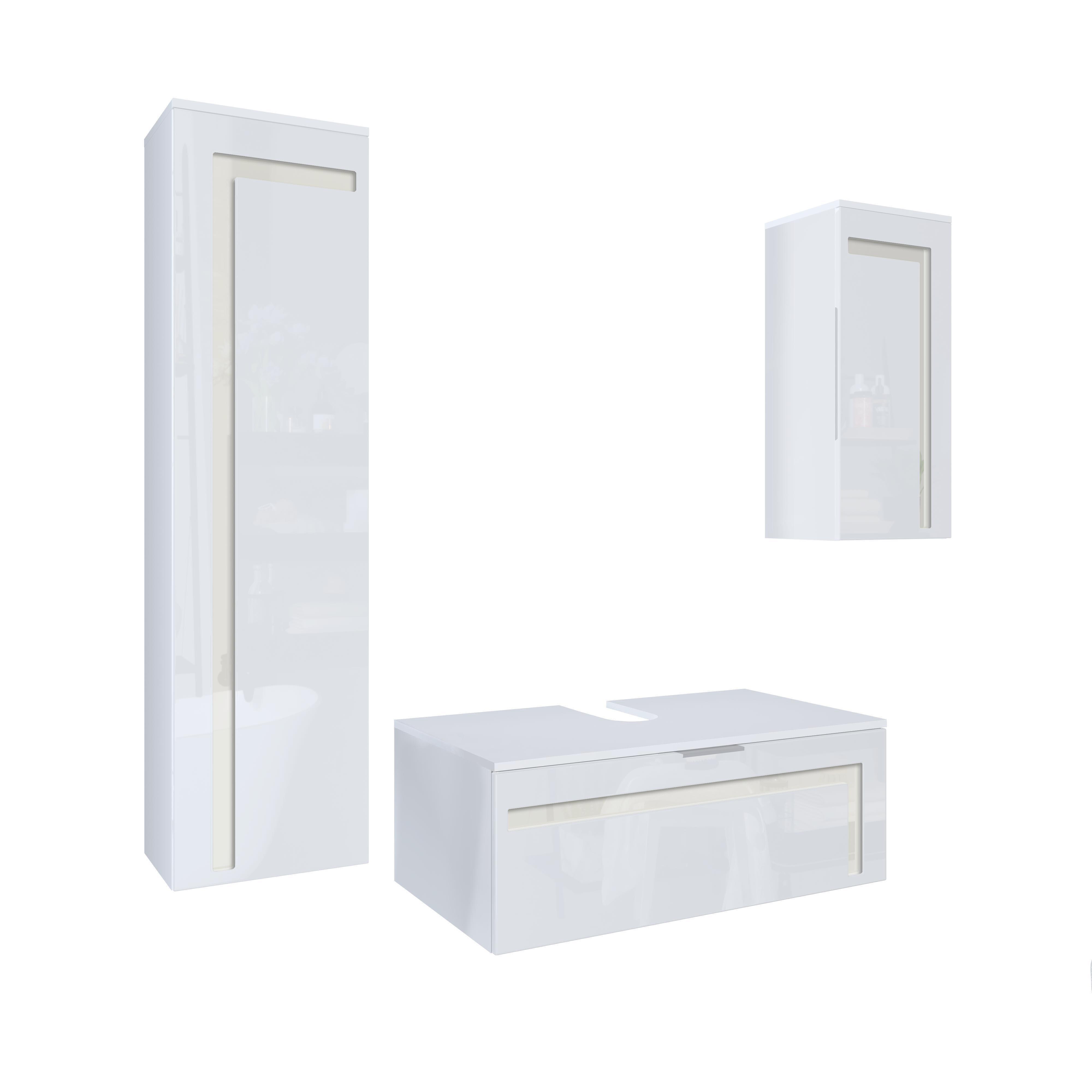 BADMÖBELSET Aloha Absetzungen in Creme Hochglanz - Creme, Holzwerkstoff (200/193/51cm) - Vladon