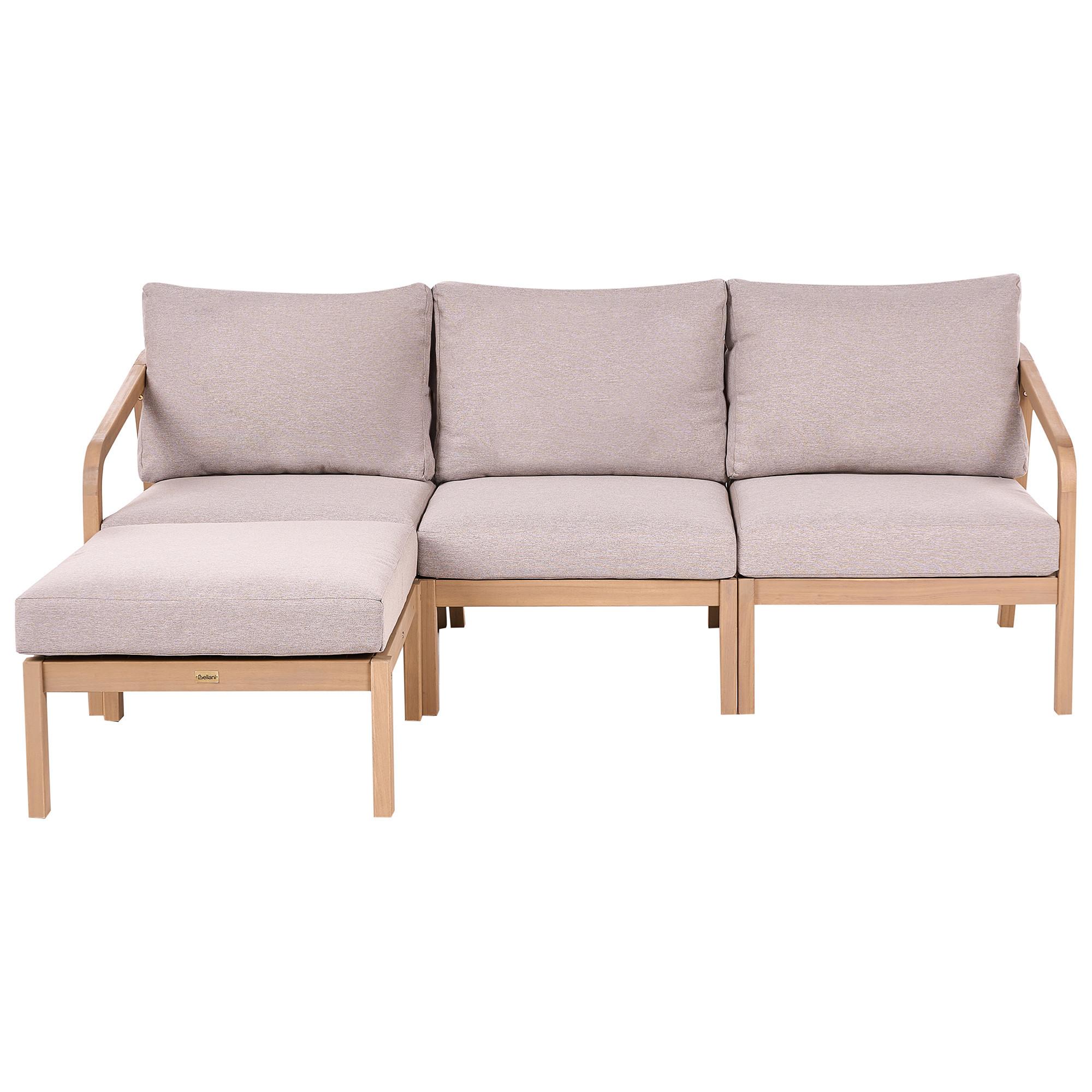 GARTENSOFA Set 3-Sitzer mit Ottomane Akazienholz Hellbraun Rivello - Hellbraun/Beige, Holz (198/84/66cm) - Beliani