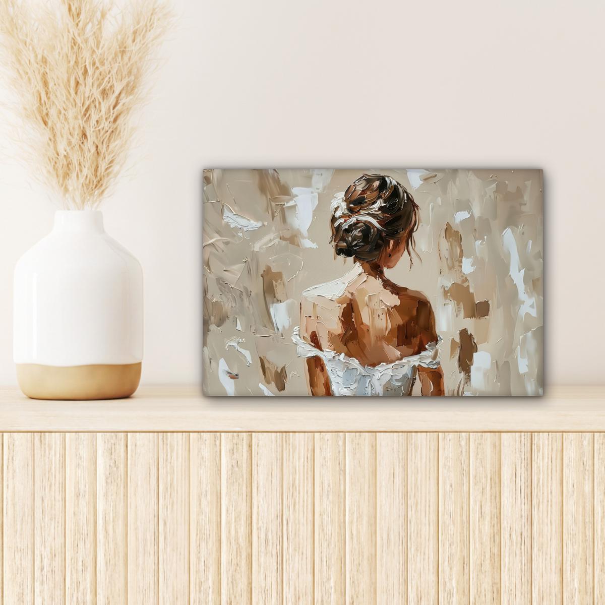 LEINWANDBILD Frau - Farbe - Abstrakt - Beige - Modern Deko Schlafzimmer 30x20 cm - Sandfarben, Textil (30/20cm) - MuchoWow