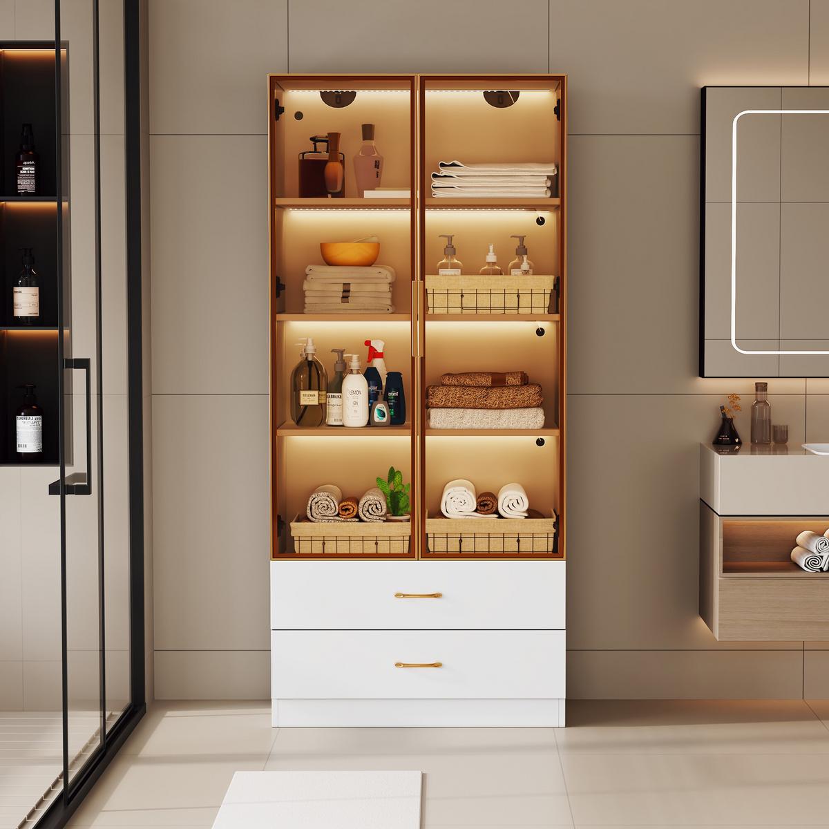 VITRINENSCHRANK in Weiß 74/34.5/170 cm - Weiß, Glas/Holzwerkstoff (34/170/70cm) - Urban Meuble