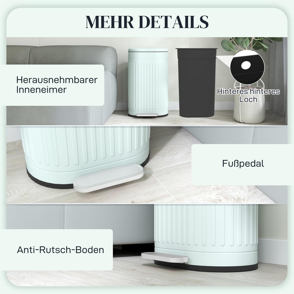 MÜLLEIMER 30l Metall Kunststoff Grün - Grün, Metall (31.2/60.8/36.5cm) - HOMCOM