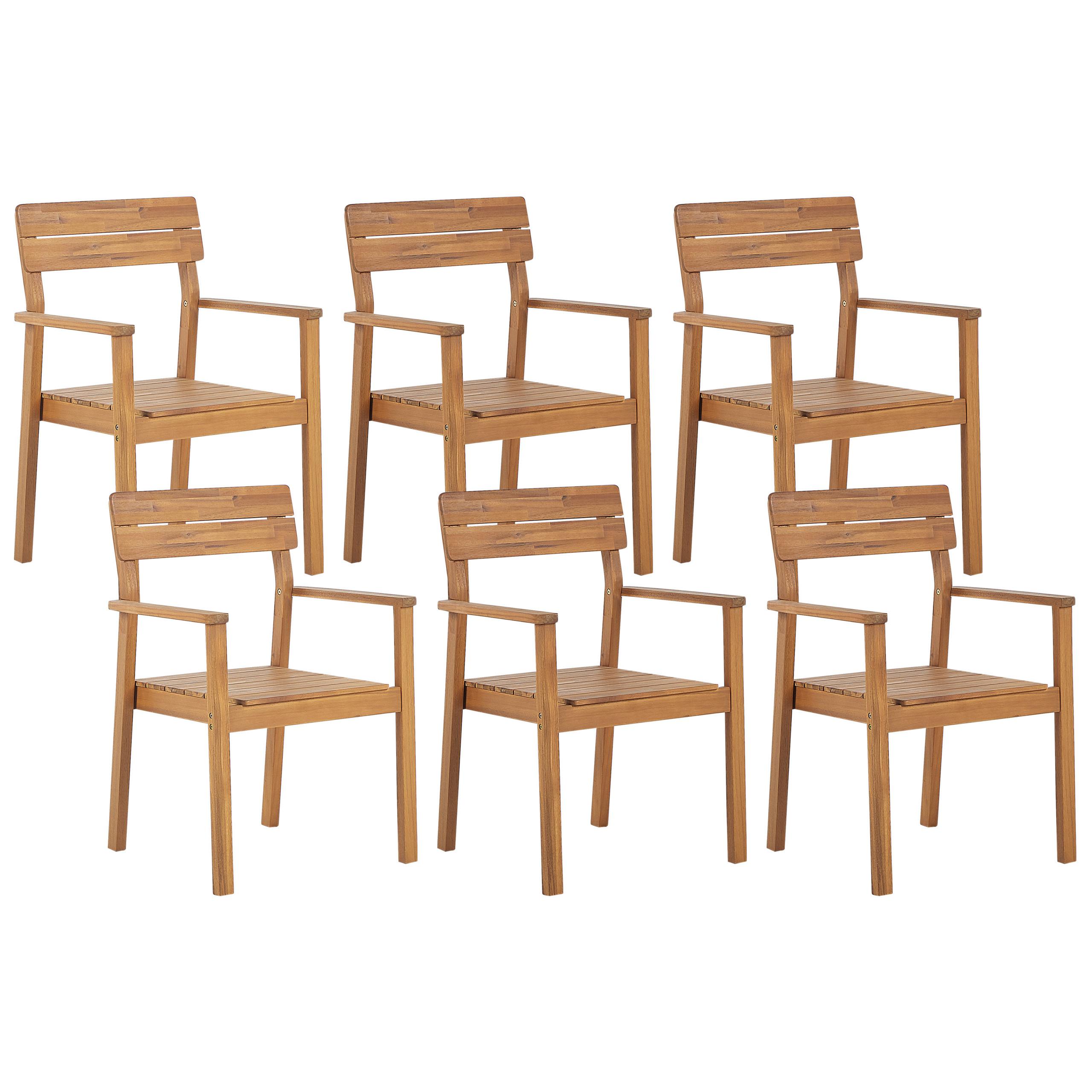 GARTENSTUHL 6er-Set Akazienholz hellbraun Fornelli - Hellbraun, Holz (60/88/56cm) - Beliani