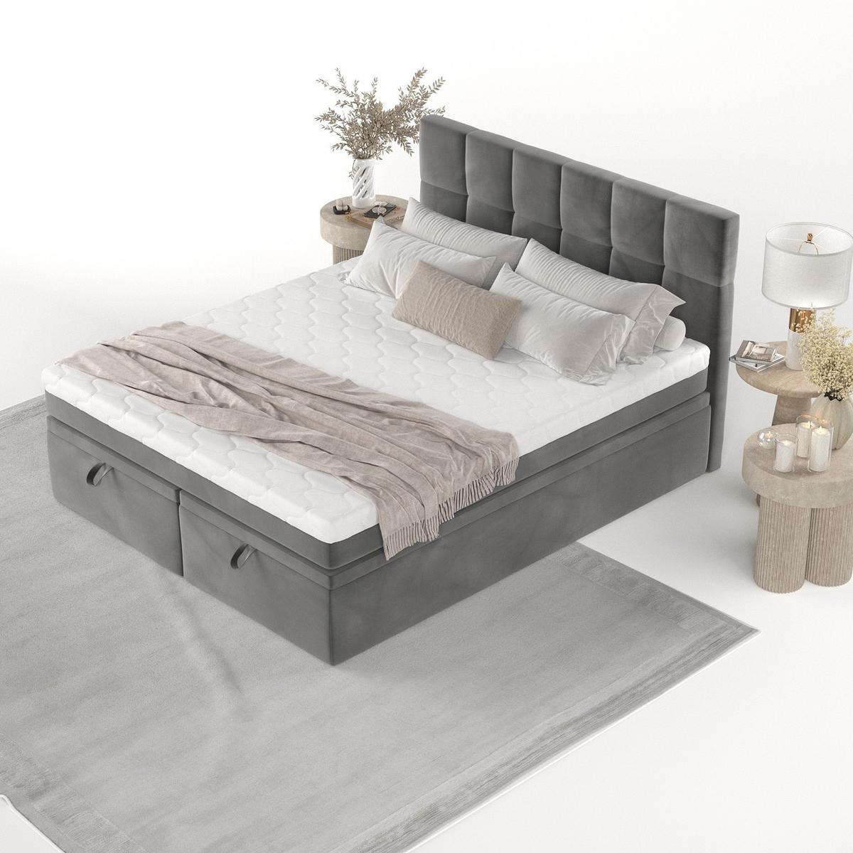 BOXBETT Elano 200/200 cm Grau im Kronos Stoff - Schwarz/Grau, Holz/Holzwerkstoff (200/200cm) - AltaBeds