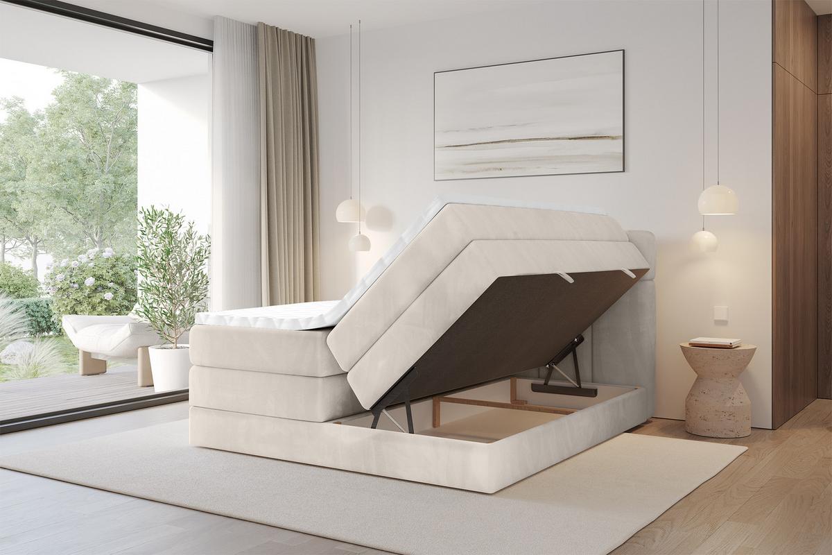 BOXBETT mit Matratze H3/H4 - FAMA KING - 200x200 cm Beige Casablanca - Beige, Holzwerkstoff (200/200cm) - ALTDECOR