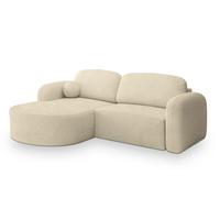 ECKSOFA AMILIA L-S Creme Boucle-Stoff mit Schlaffunktion - Creme, Holz (263/174cm) - MASSENO