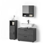 BADMÖBEL-SET Ronco Anthrazit Hochglanz 3 Teile, mit Midischrank - Schwarz Hochglanz, Holzwerkstoff (80/58/41cm) - Livinity®