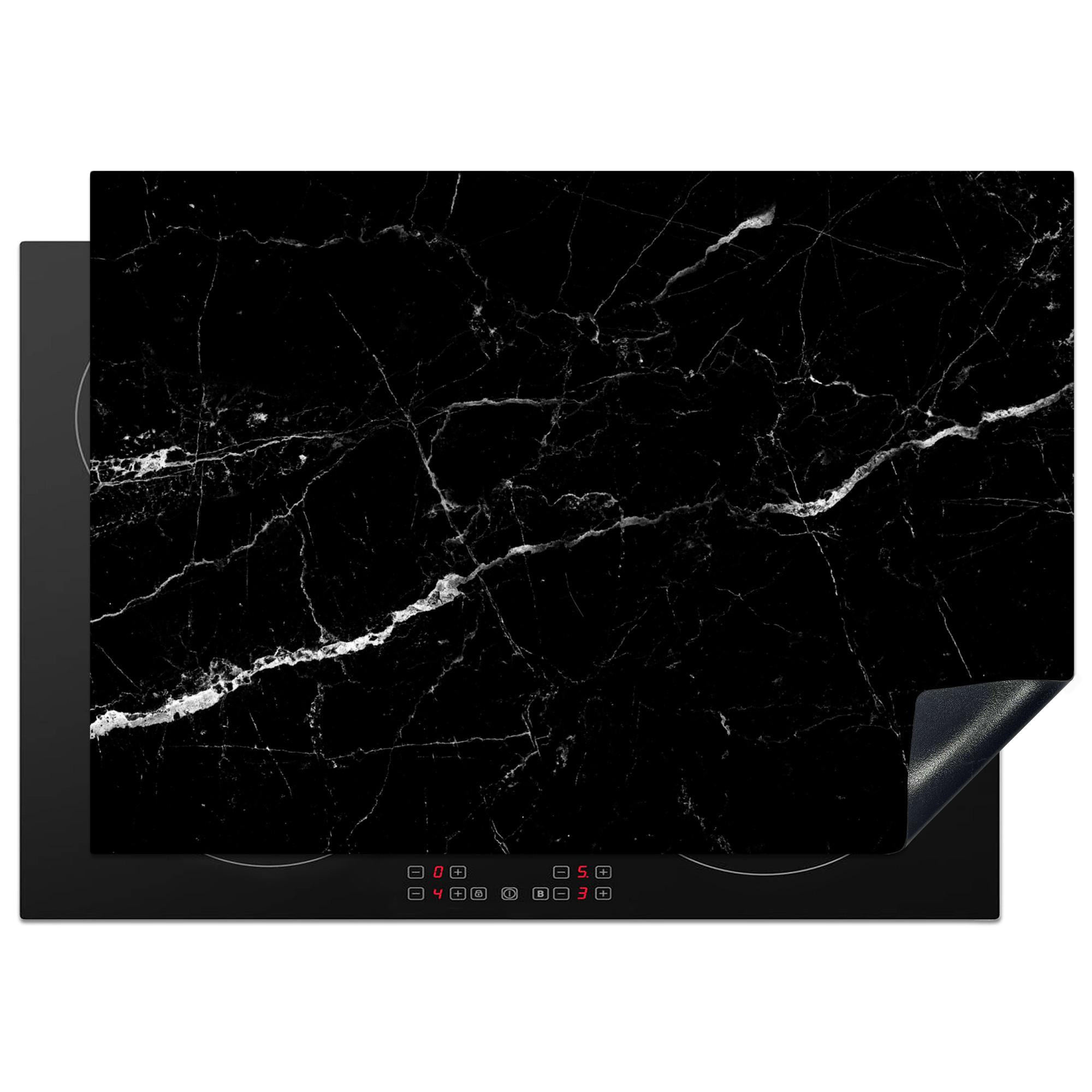 HERDABDECKPLATTE Marmoroptik - Schwarz - Luxus Herdabdeckung Induktionsfeld 75x52 cm - Grau, Kunststoff (75/52/0.2cm) - MuchoWow