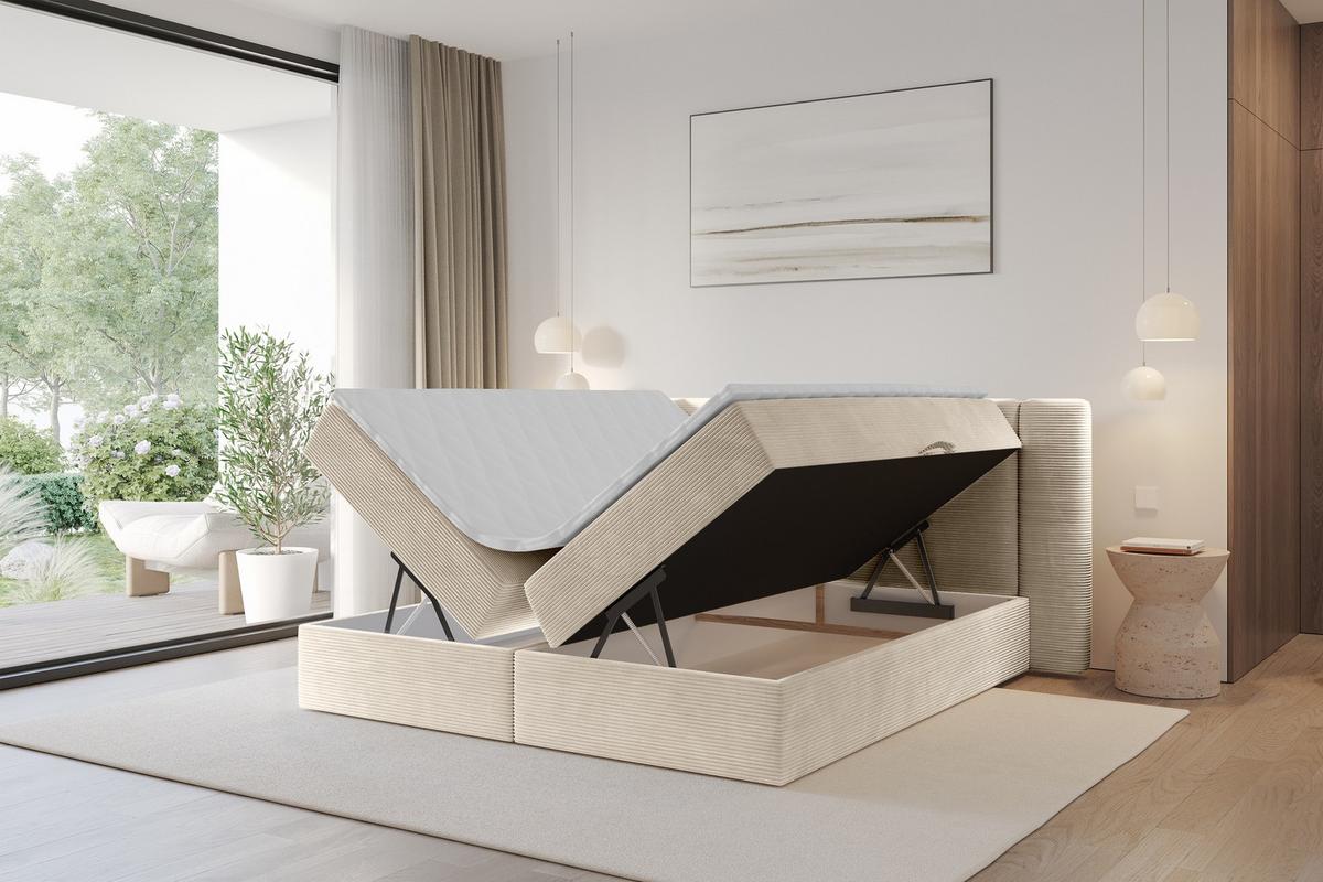 BOXBETT mit Matratze H4 - EVON - 180x200 cm Beige - Ecru, Holzwerkstoff (180/200cm) - ALTDECOR