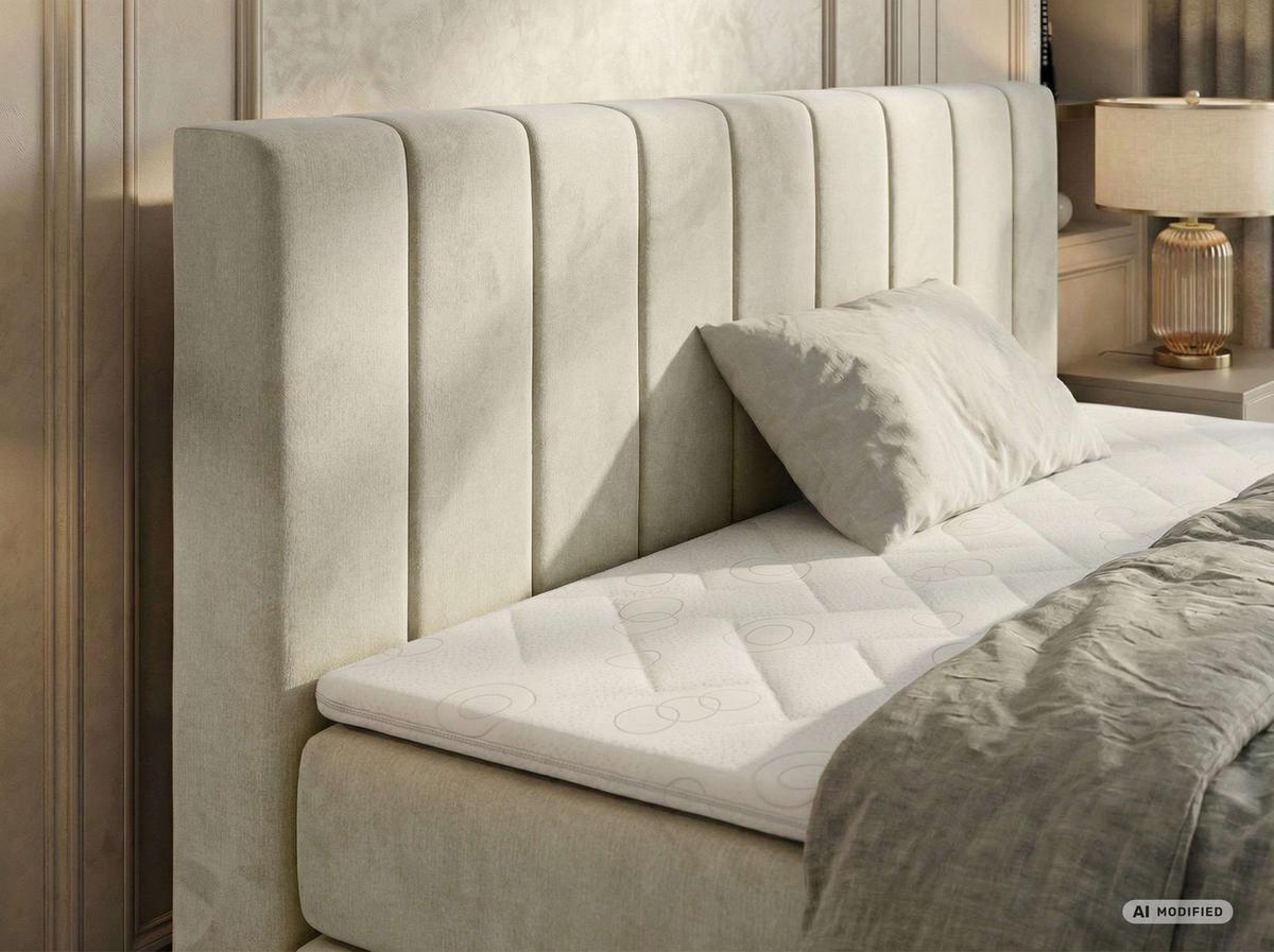BOXSPRINGBETT ALVER KING DUO 160/200 - Beige Velvet - Topper T25 - H4 - Beige/Schwarz, Kunststoff/Textil (160/200cm) - MKS