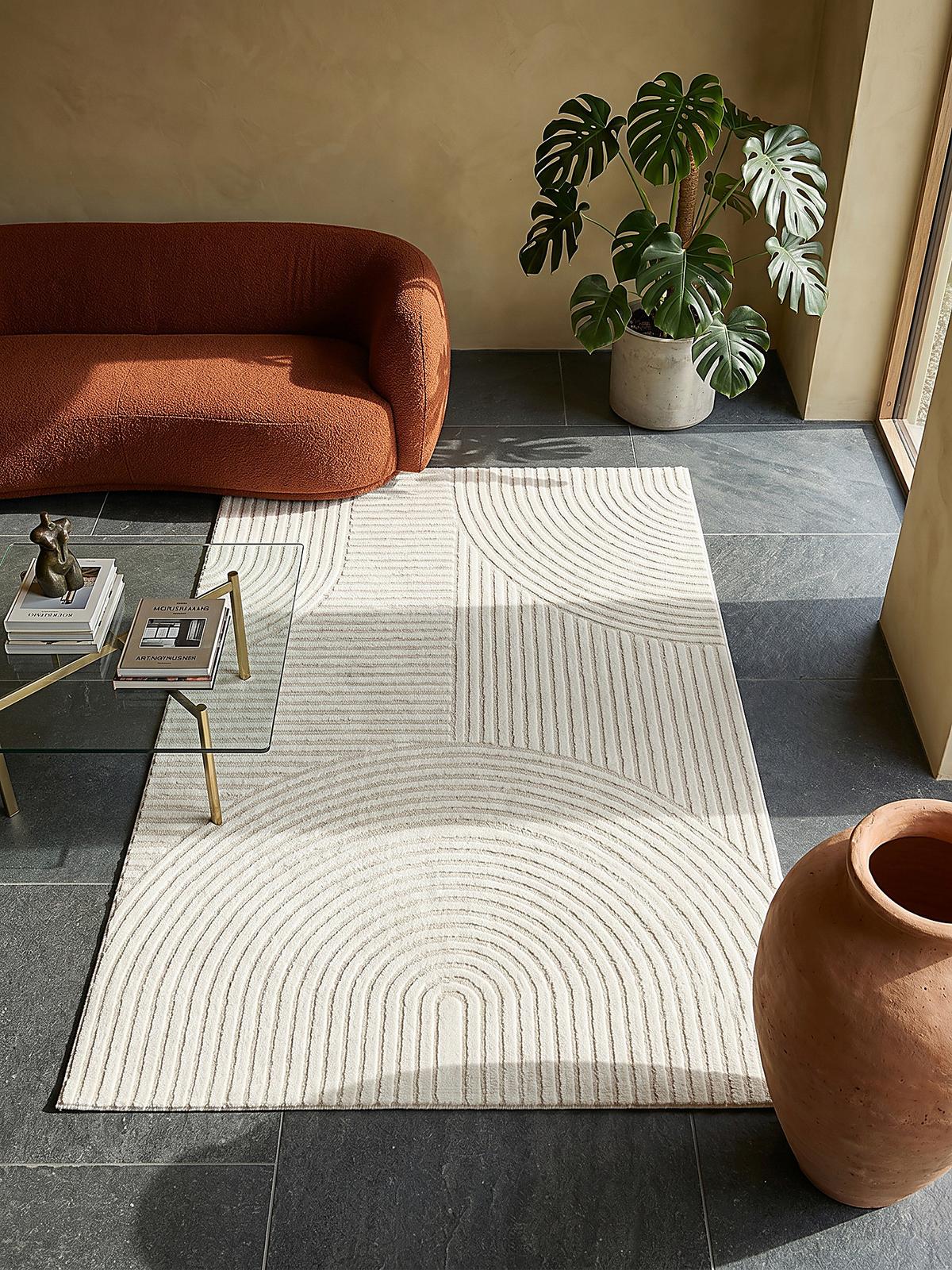 KURZFLORTEPPICH Geometrisch CETINA Polypropylen Creme 120 x 170 cm - Beige, Textil (120/170cm) - KADIMA DESIGN