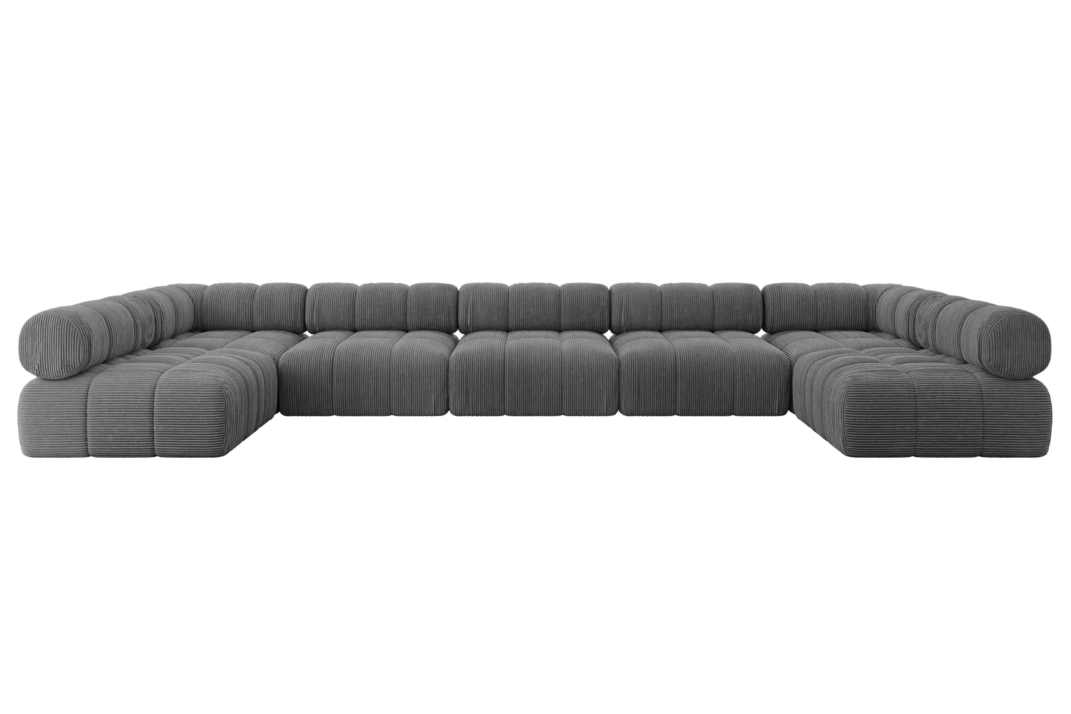 WOHNLANDSCHAFT modulares Sofa Garvo-U3 - 475x190x70 cm Dunkelgrau Cord - Dunkelgrau, Holzwerkstoff/Textil (475/70/190cm) - ALTDECOR