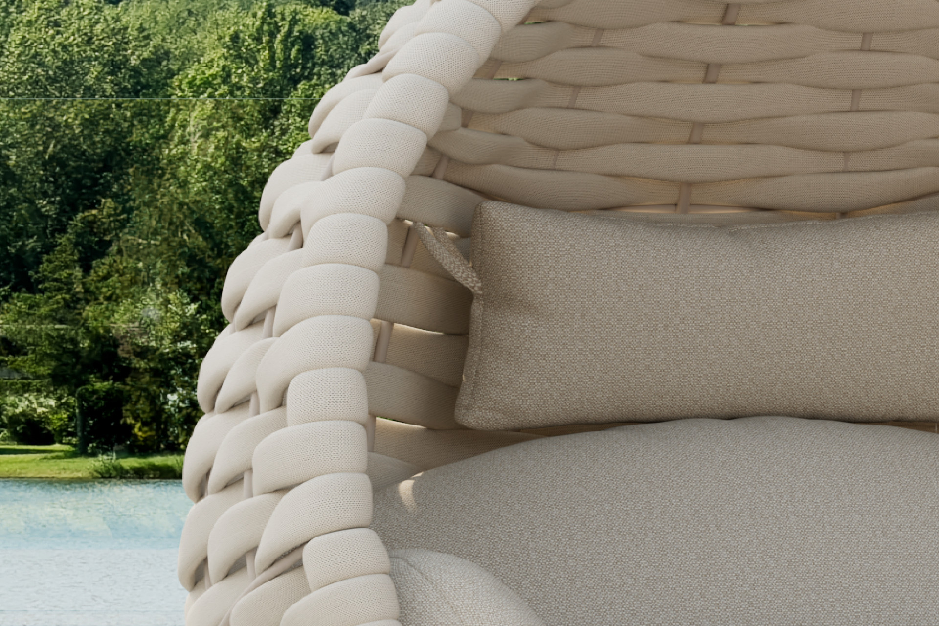  Hängesessel Creme Geflecht Rattanoptik inkl. Kissen Bezug abnehmbar und waschbar Outdoorstoff