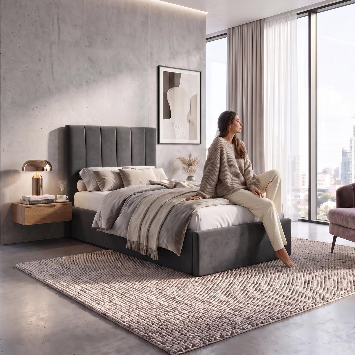 POLSTERBETT Melvio Einzelbett 90x200 cm mit Bettkasten und und Taschenfedernmatratze 26 cm, Dunkelgrau - Dunkelgrau, Textil (90/200cm) - Beautysofa