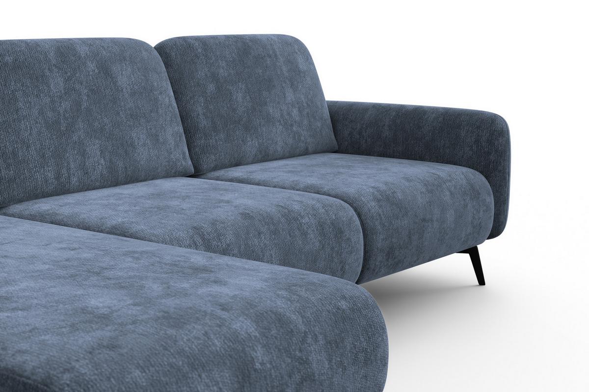 ECKSOFA FEBE 4-Sitzer LINKS, marineblauer Chenille-Stoff - Blau/Schwarz, Holz/Textil (264/157cm) - Wozimo