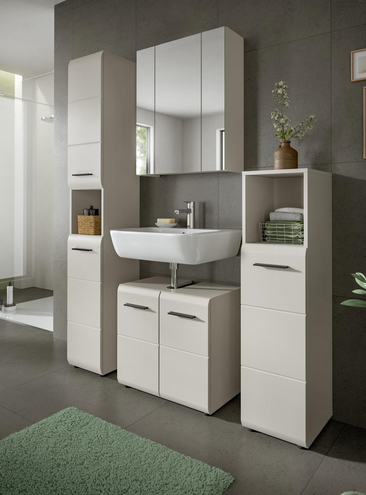 BADKOMMODE Kaschmir 30 x 110 cm, Badezimmer Kommode mit wechselbarem Türanschlag - Kaschmir/Schwarz, Holzwerkstoff/Kunststoff (30/110/30cm) - Inn.Furn