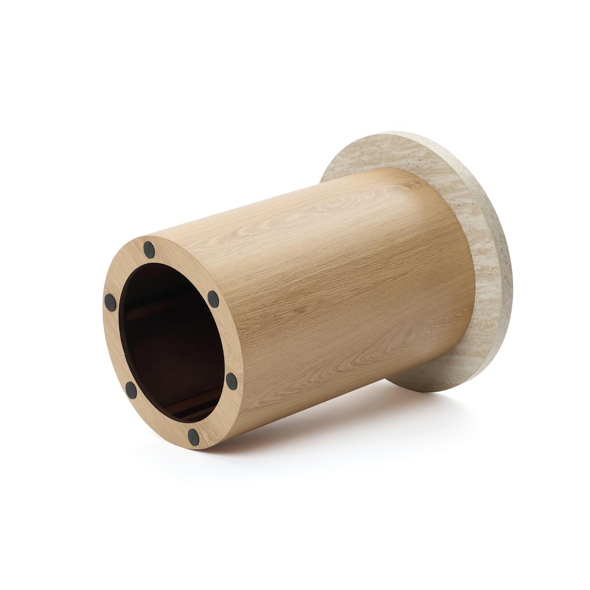 COUCHTISCH Rund 2er Set Holz mit Travertin-Optik, Ø60 & 40cm - Braun, Holzwerkstoff (60/85/47.5cm) - Hometopia
