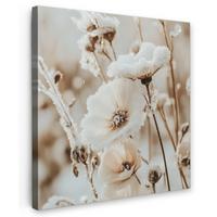 LEINWANDBILD Blumen - Winter - Weiß - Schnee - Beige Deko Groß 90x90 cm - Creme, Textil (90/90cm) - MuchoWow