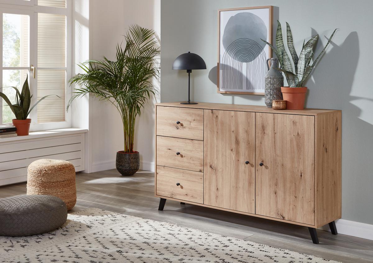 XL - SIDEBOARD Kommode Berlin - Schwarz/Eiche Artisan, Holzwerkstoff/Kunststoff (150/92/40cm) - arthur berndt