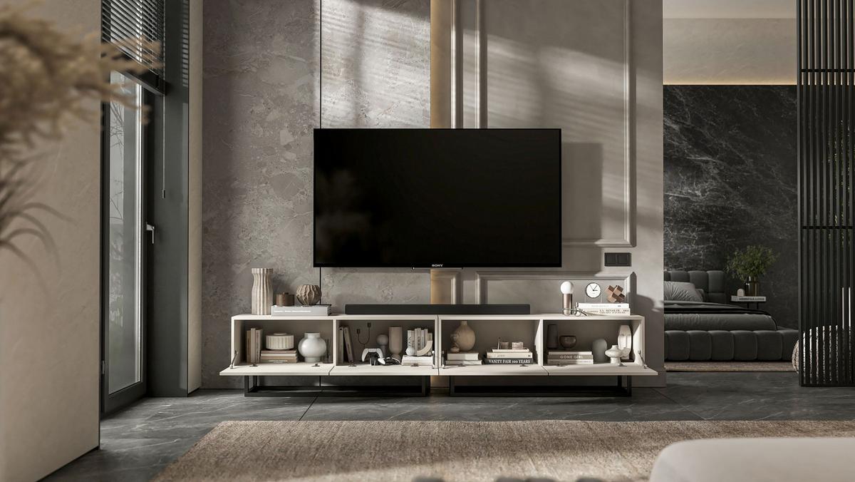 TV-LOWBOARD 2-er Set Enjoy Kaschmir Matt mit Metallrahmen 120 cm - Kaschmir/Schwarz, Holzwerkstoff/Metall (240/46/35cm) - Meble Lindner