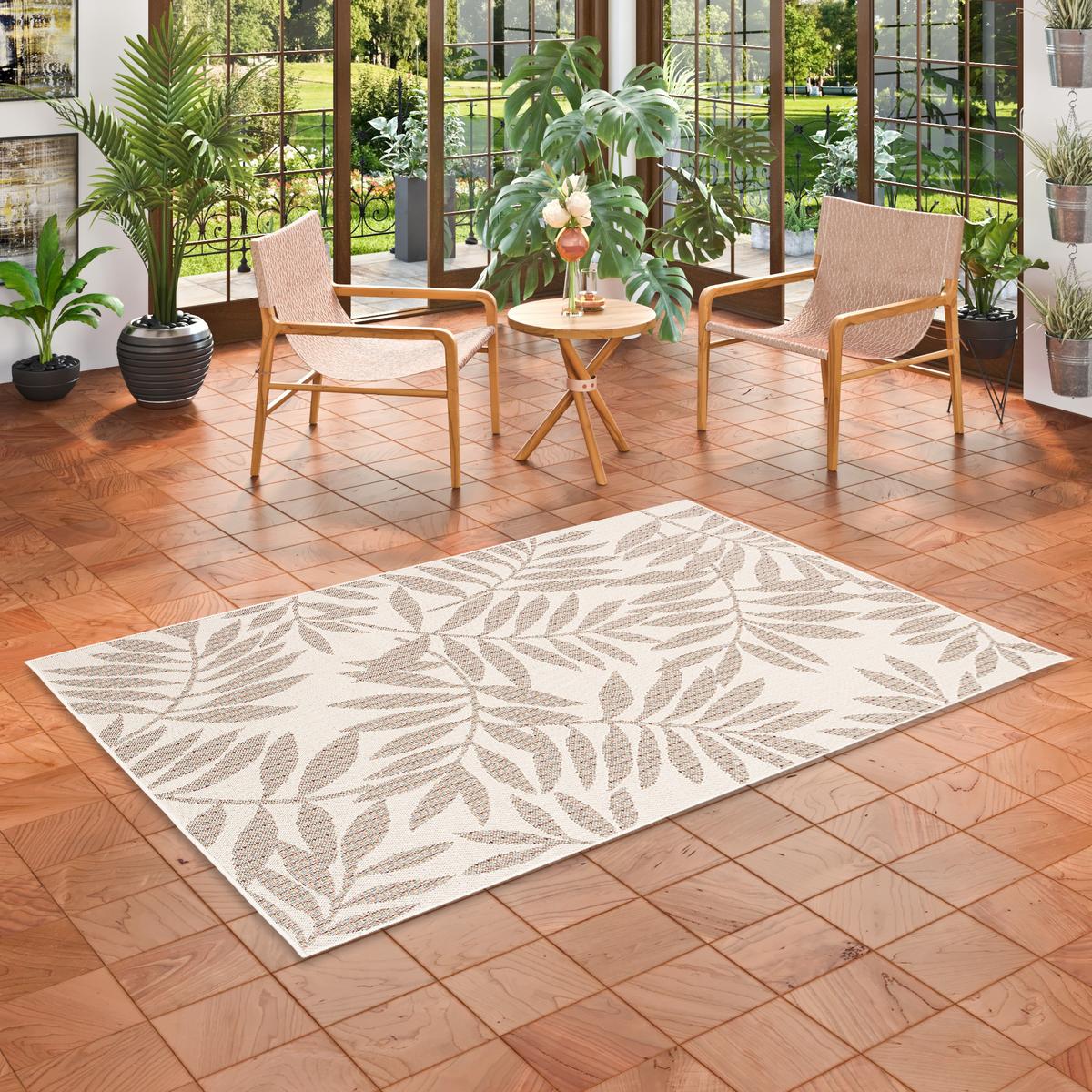 IN & OUTDOOR TEPPICH FLACHGEWEBE CAMPUS BLÄTTER - Beige, Textil (140/200cm) - Pergamon