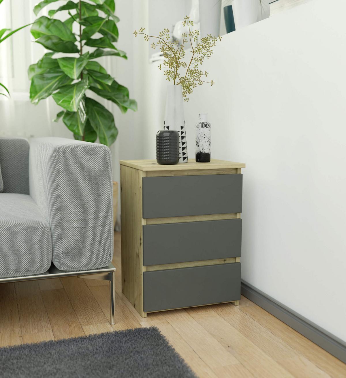 KOMMODE Eiche Artisan, Graphit Grau 57/40/35 - Eiche Artisan, Holzwerkstoff (40/57/35cm) - RAUMHIRSCH FURNITURE