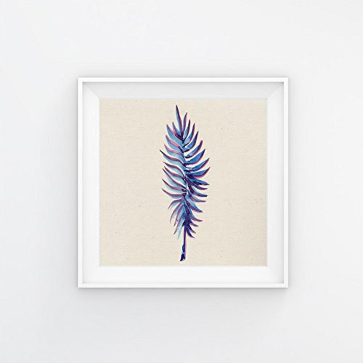 POSTER Set mit 4 Bunte Blauen Blättern 20x20cm Schwarzer Rahmen - Schwarz, Papier (20/3cm) - Nacnic