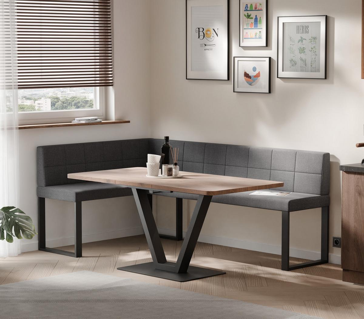 ECKBANK links SANA U Webstoff gesteppt, 128/168 cm Dunkelgrau - Dunkelgrau, Textil/Metall (128/168cm) - Idohome