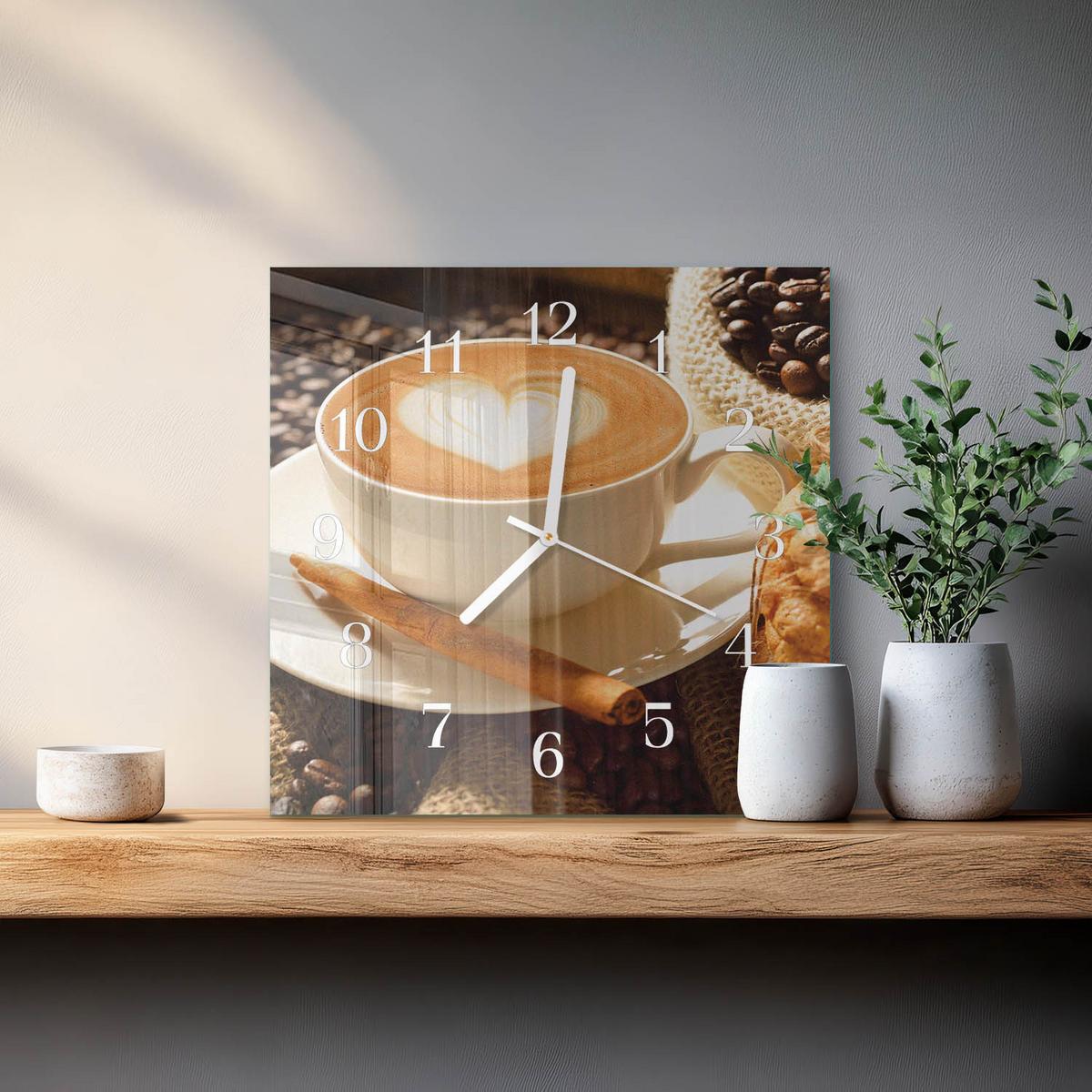 WANDUHR aus Glas 30x30 cm - Kaffeeherz - Braun, Glas (30/30/0.4cm) - TULUP