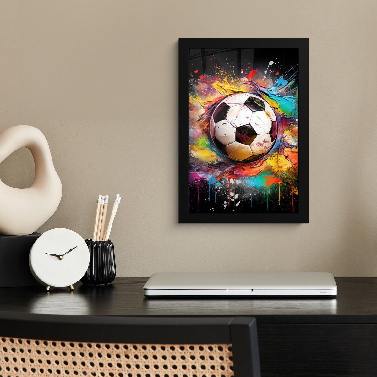 POSTER MIT RAHMEN Fußball - Farbe - Farben - Schwarz - Weiß Poster 20x30 cm - Weiß, Papier (20/30cm) - MuchoWow
