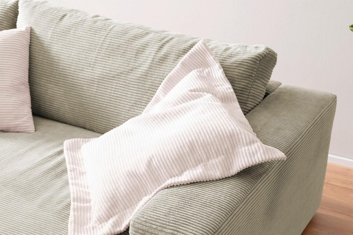 BIG SOFA XL MIT TABLETT MADELINE Cremeweiß Cord - Creme/Schwarz, Kunststoff/Textil (290/85/190cm) - KAWOLA