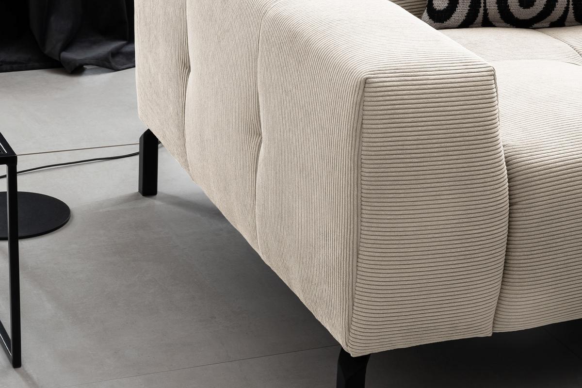 ECKSOFA MIT MOTORISCHEM SITZVORZUG OHIO Weiß Cord Relaxfunktion - Schwarz/Weiß, Textil/Metall (311/219cm) - KAWOLA