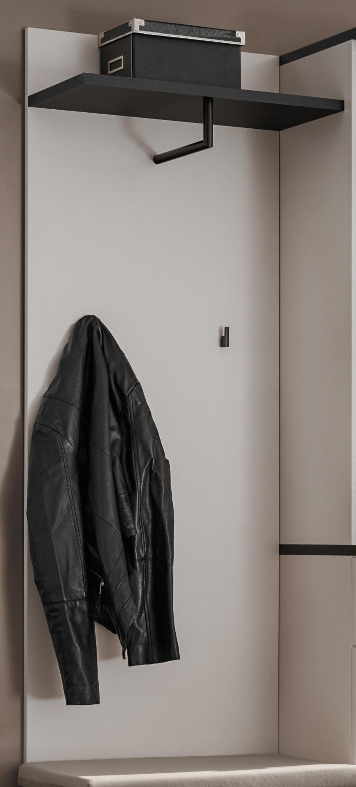 GARDEROBENPANEEL Kaschmir, schwarz 60 x 157 cm, Wandgarderobe mit Kleiderstange - Kaschmir/Schwarz, Holzwerkstoff/Metall (60/157/28cm) - Inn.Furn
