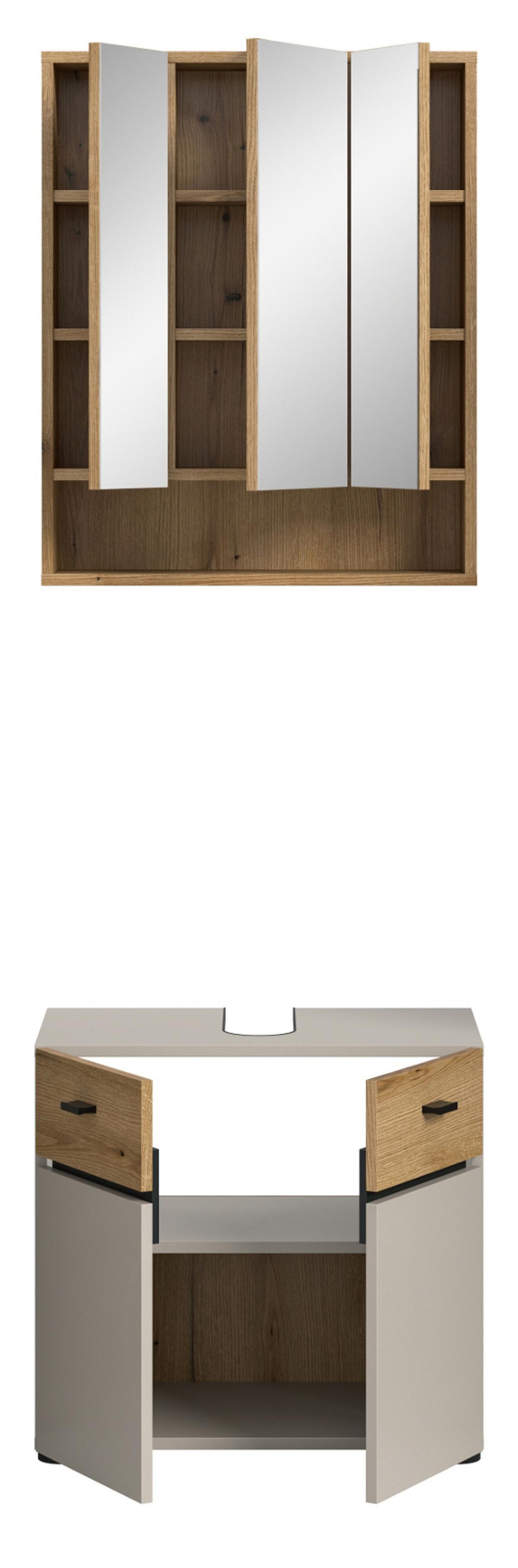 BADMÖBEL-SET Kaschmir, Evoke Eiche 2-teilig 60 cm, Badkombination in modernem Design - Kaschmir/Eichefarben, Glas/Holzwerkstoff (60/191/35cm) - Inn.Furn